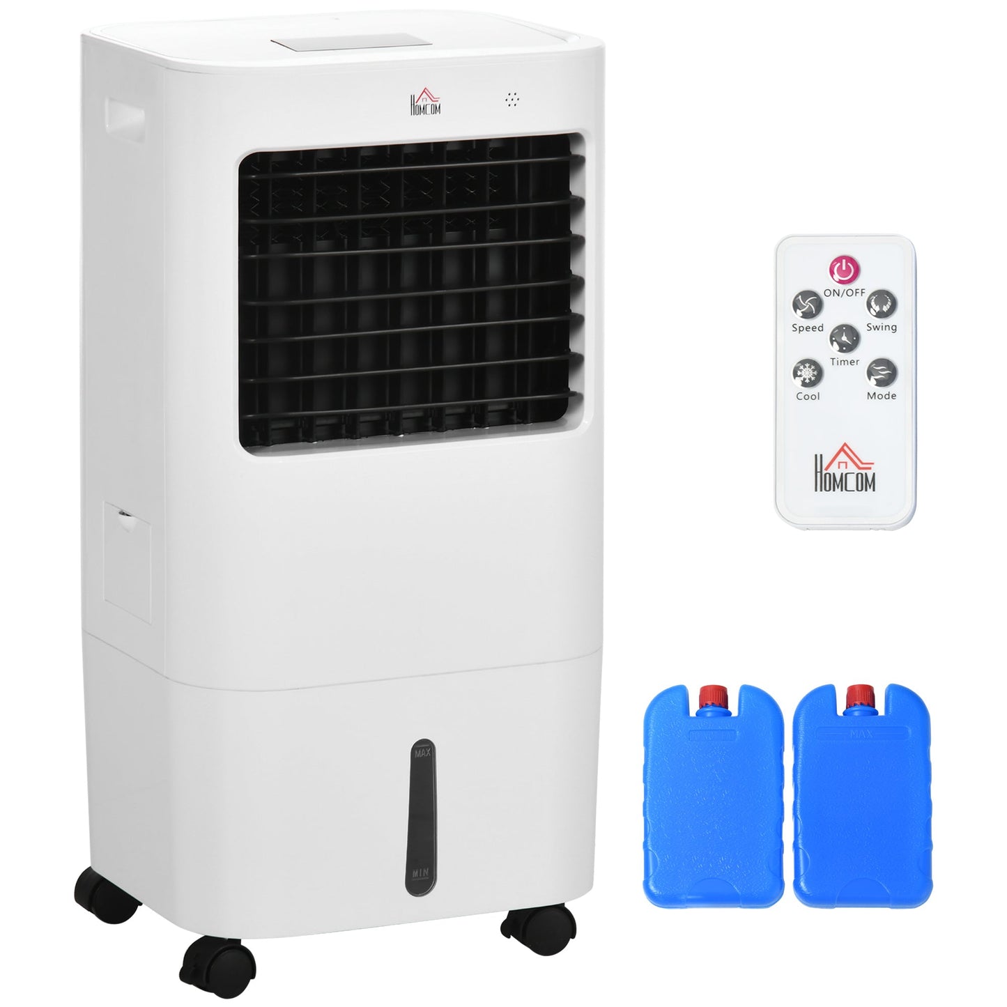 Air Cooler, Mobile Cooling Fan Humidifier Air Conditioner with 15L Water Tank, Oscillation, Remote, Timer, 32x37x74cm-0