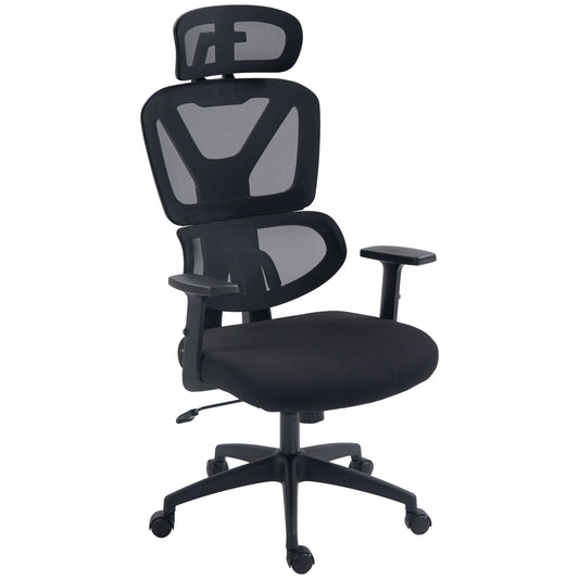 Mesh Office Chair, Height Adjustable Desk Chair with Lumbar Support, Swivel Wheels and Adjustable Headrest, Black-0