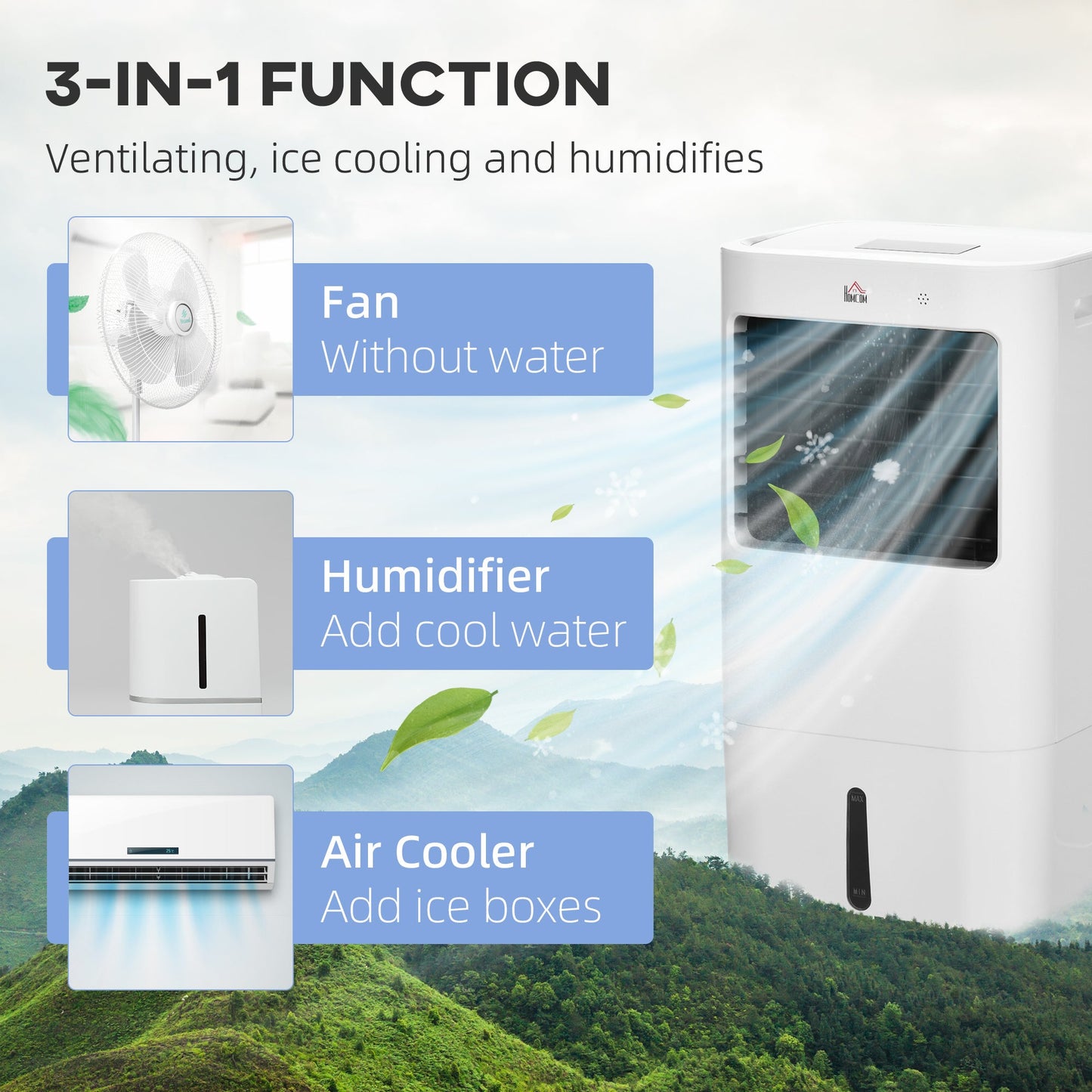 Air Cooler, Mobile Cooling Fan Humidifier Air Conditioner with 15L Water Tank, Oscillation, Remote, Timer, 32x37x74cm-4
